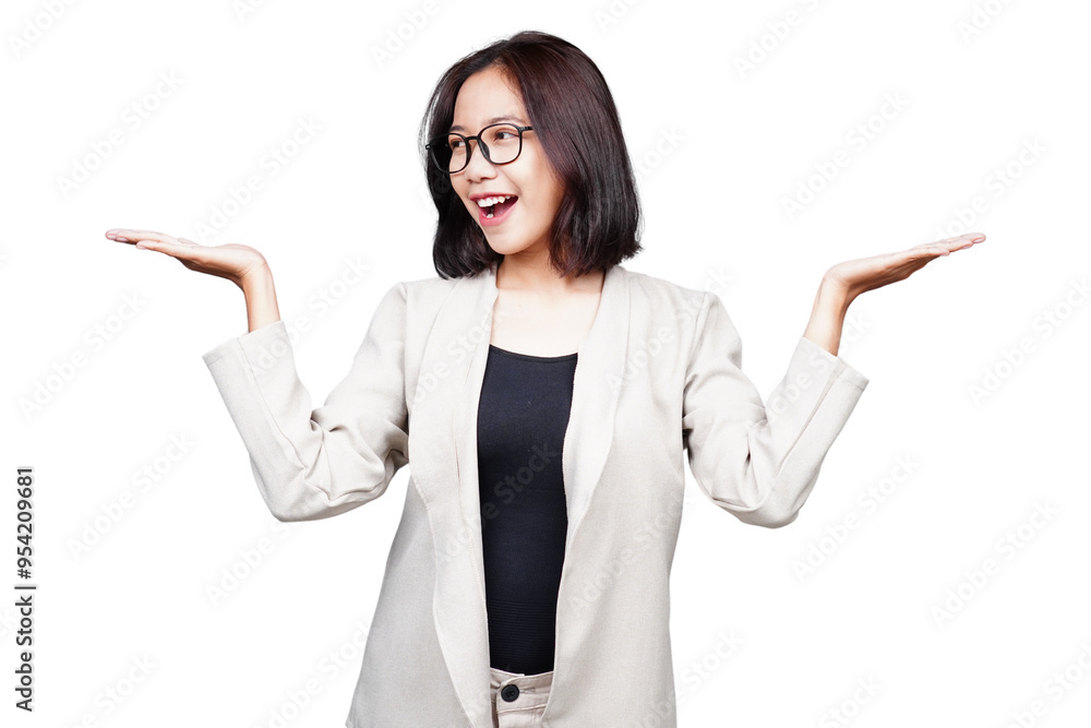 Asian Excited Businesswoman isolated transparent