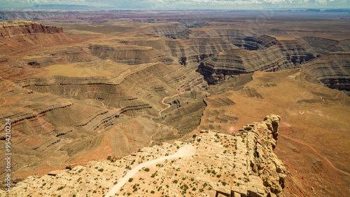 Aerial drone moki dugway goosenecks muley point canyon river erosion photo