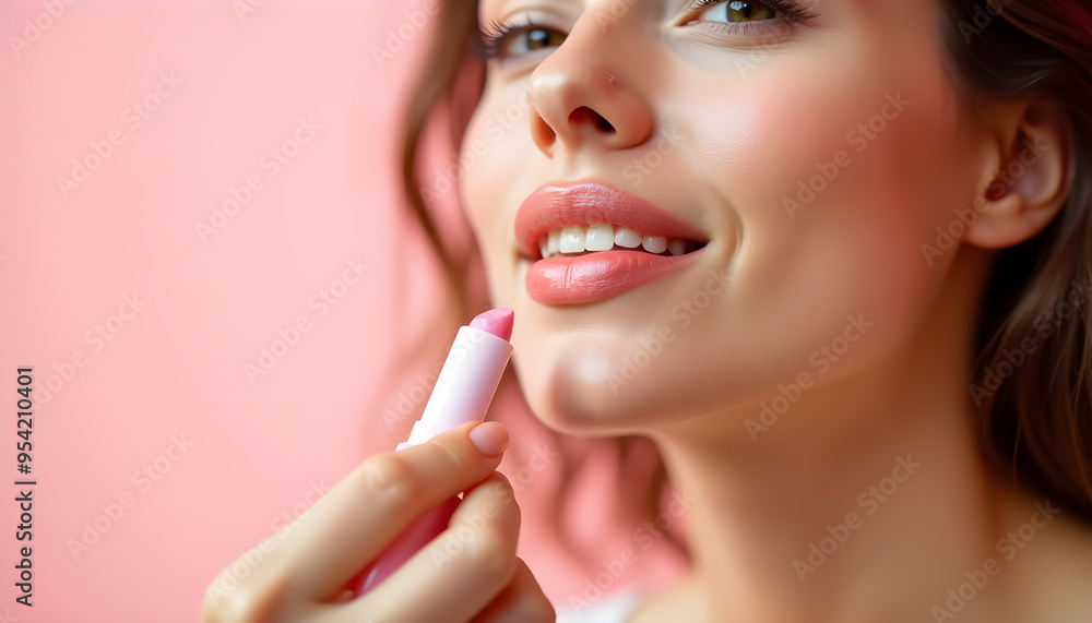 Close-Up of Woman Applying Pink Lipstick with Natural Light Close-Up of Woman Applying Pink Lipstick with Natural Light