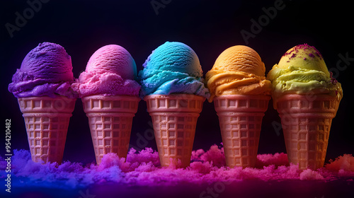 Five colorful ice cream con...