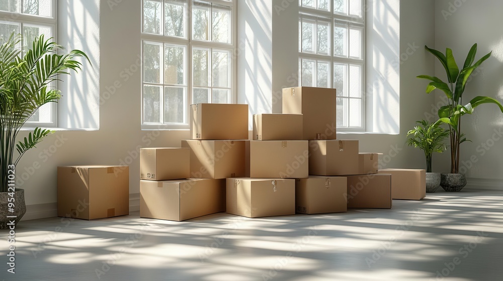 neatly stacked cardboard boxes of various sizes on pure white background clean lines and shadows minimalist composition conceptual packaging design neatly stacked cardboard boxes of various sizes on pure white background clean lines and shadows minimalist composition conceptual packaging design
