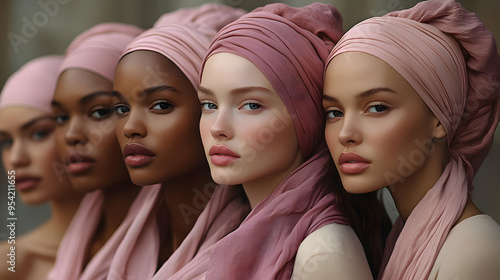 Four women with pink head s...
