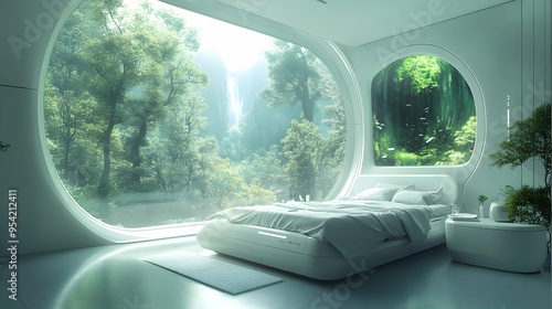 Futuristic bedroom with lar...