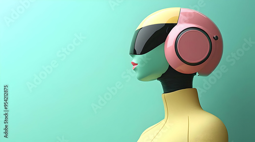 Futuristic female robot wit...