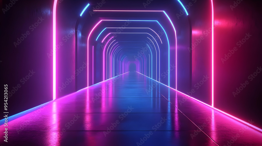 Futuristic Neon Corridor with Pink and Blue Lights. Futuristic Neon Corridor with Pink and Blue Lights.