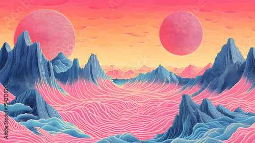 Futuristic landscape with t...