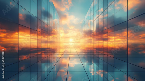 Glass buildings reflecting ...