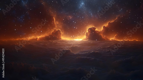 Glowing clouds and stars in...