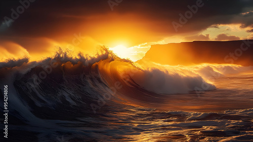 Golden sunset casts a warm ...