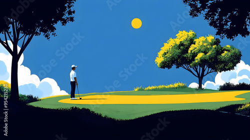 Golfer standing on a green ...