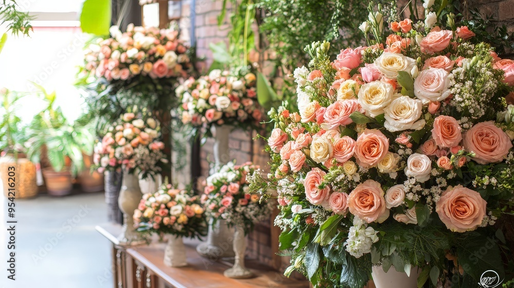wedding with a floral theme, showcasing elaborate floral arrangements, flower crowns, and a garden-like ambiance. wedding with a floral theme, showcasing elaborate floral arrangements, flower crowns, and a garden-like ambiance.