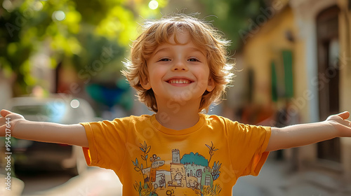Happy child in a yellow shi...