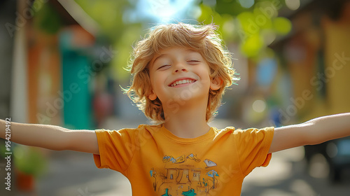 Happy smiling young boy wit...