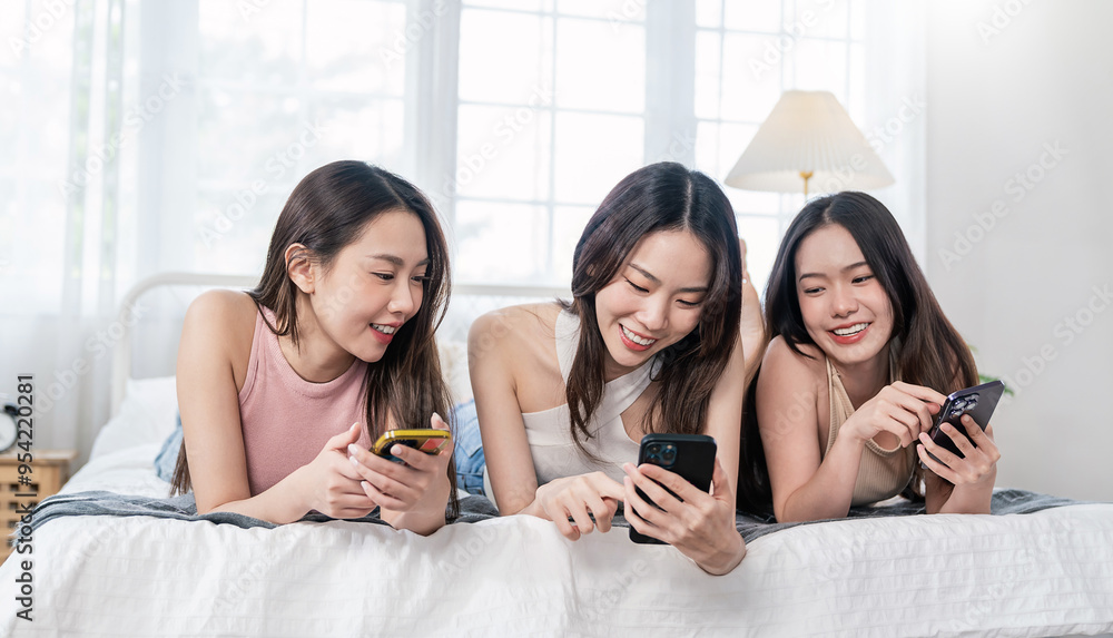 Portrait of international multiethnic student faces posing for selfie shot, group of attractive woman at home bed room. Gather cheerful smart cosmetic Youtube blogger, party fun together concept Portrait of international multiethnic student faces posing for selfie shot, group of attractive woman at home bed room. Gather cheerful smart cosmetic Youtube blogger, party fun together concept