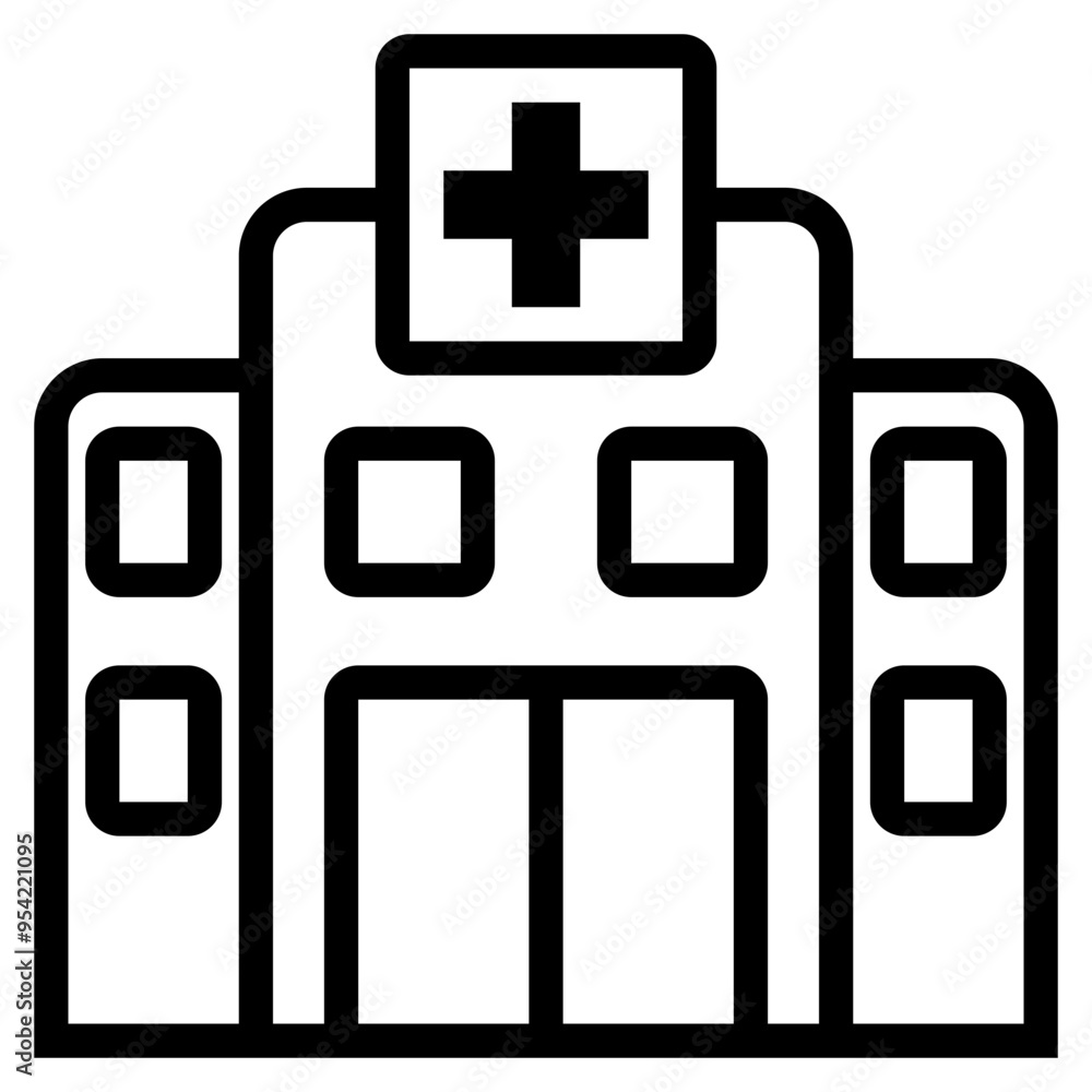 Hospital Icon in Line Style Suitable for Web, Apps, Presentation, or Printable Meanings