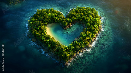 Heart-shaped tropical islan...