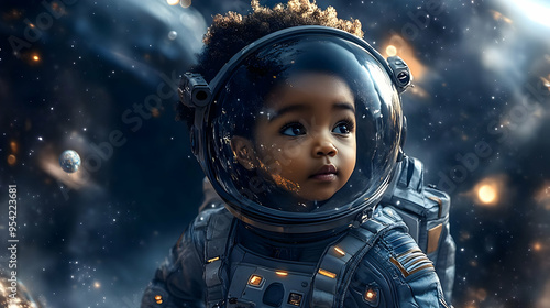 Little astronaut gazing at ...