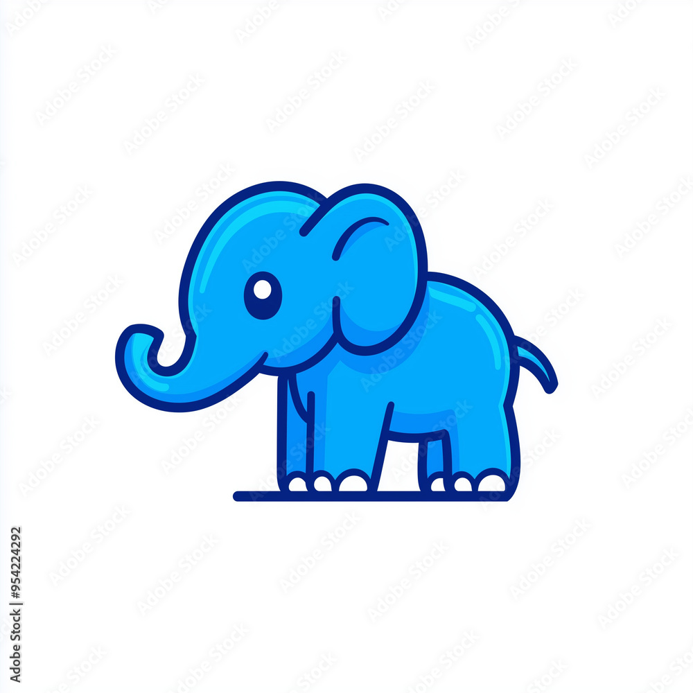 Fototapeta premium Cute Cartoon Blue Elephant on White Background 