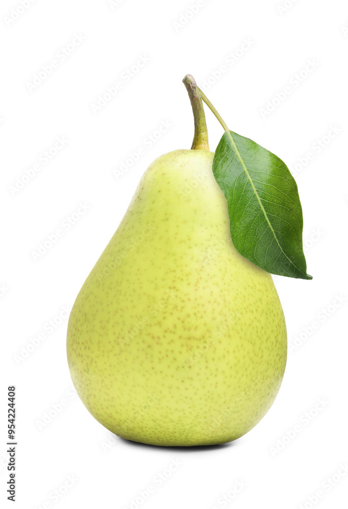 Fresh ripe pear with green leaf isolated on white Fresh ripe pear with green leaf isolated on white