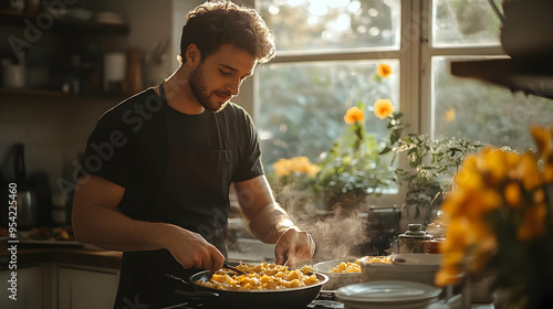 Man cooking in the kitchen ...