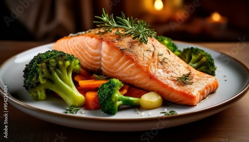 salmon steak with vegetables, grilled salmon with vegetables, grilled steak with vegetables