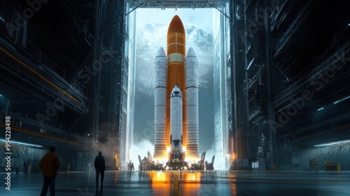 Space Launch: Rocket Standing Tall in Launch Facility