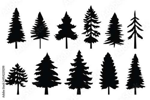 Silhouette pines trees collections.Vector illustration