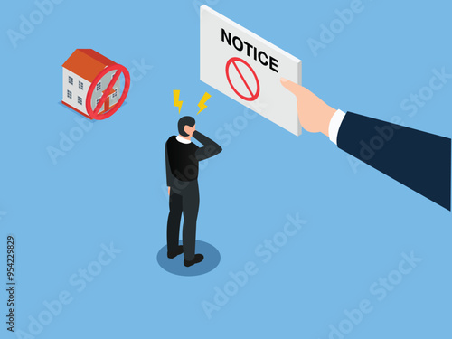 Notice of eviction in letter. Entry into the house is prohibited 3d isometric vector illustration