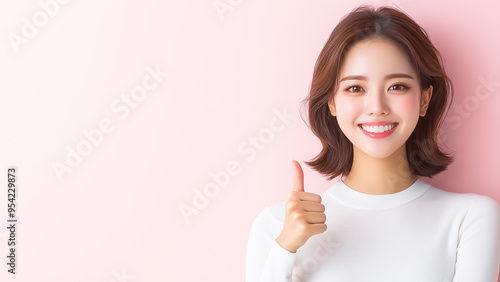 Wallpaper Mural 親指を立てているアジア人 女性のポーズ Torontodigital.ca