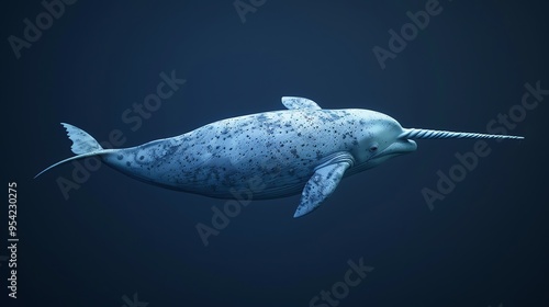 A narwhal swims through the ocean. photo