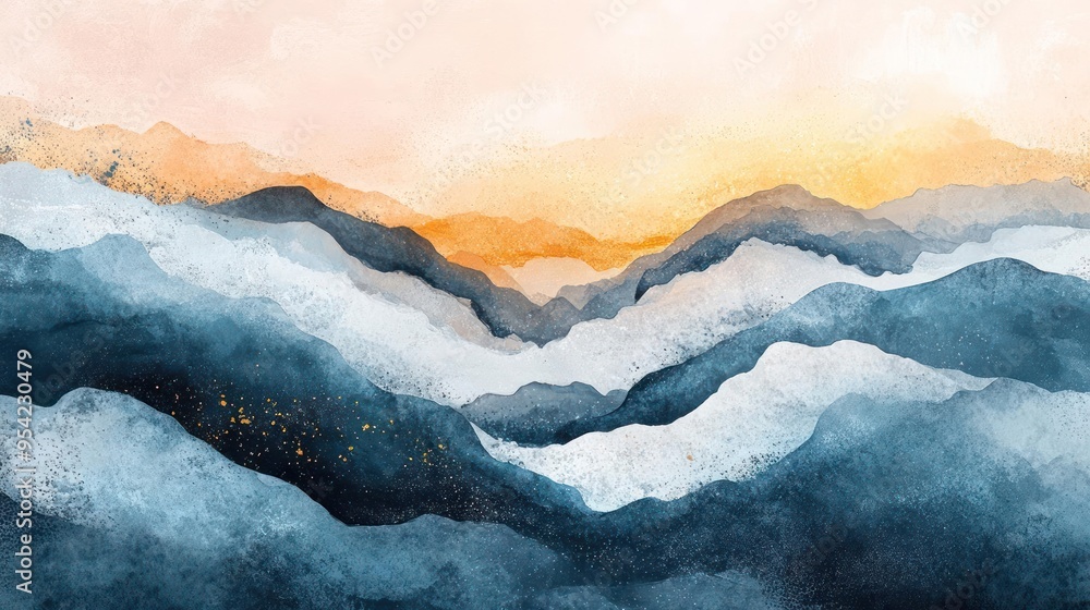 A serene illustration of a mountain landscape during sunset, A serene illustration of a mountain landscape during sunset,