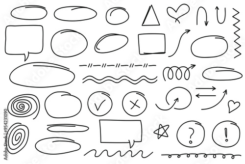 Hand drawn doodle style collection .Hand drawn strokes, line shapes.
