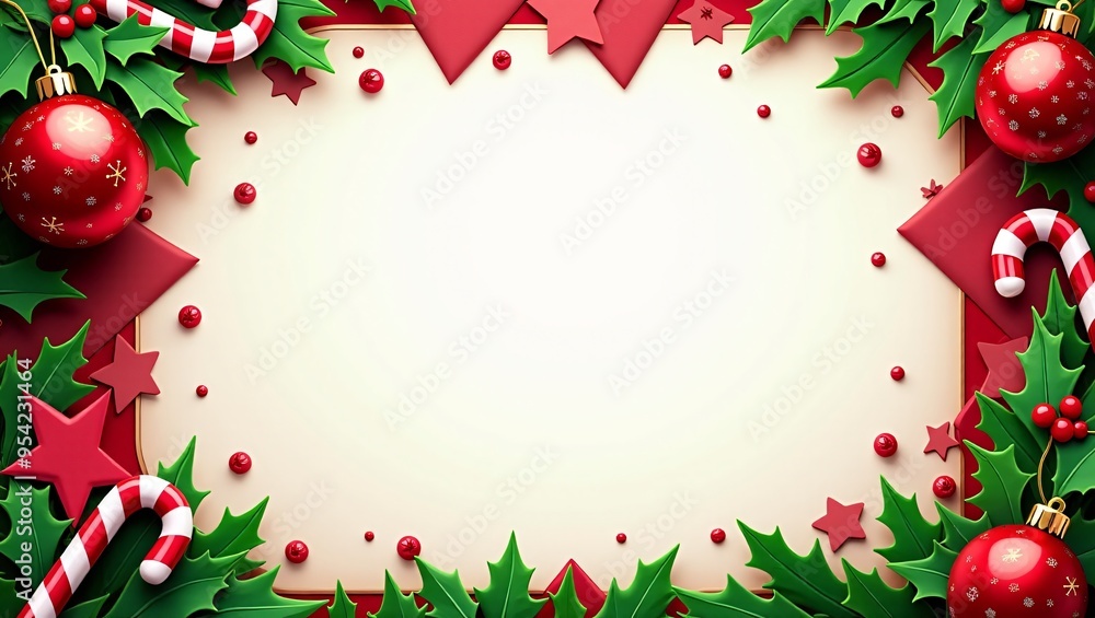 Festive Red and Green Christmas Sale Banner, A vibrant design featuring classic red and green Christmas colors with ornaments, holly, and candy canes bordering the edges with copy space. Festive Red and Green Christmas Sale Banner, A vibrant design featuring classic red and green Christmas colors with ornaments, holly, and candy canes bordering the edges with copy space.