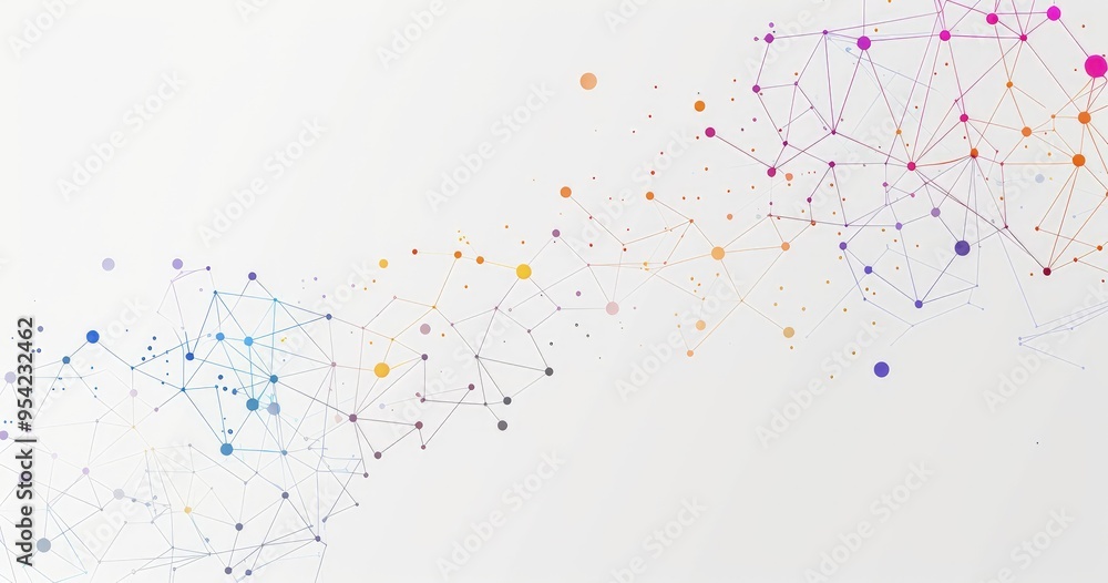 Obraz premium Abstract network design with colorful nodes and connections on white background