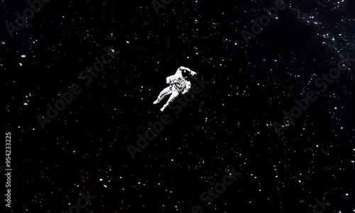 An astronaut drifts alone in the vast emptiness of outer space.