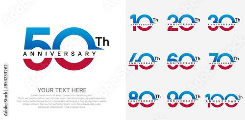 anniversary set logo style with blue and red color for company celebration moment