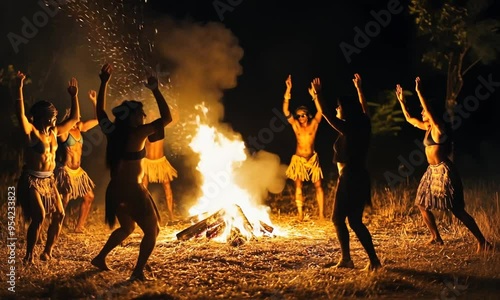 Indigenous Dance Around Bonfire