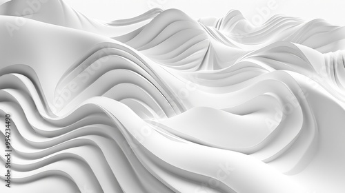 Abstract white waves create a smooth, flowing landscape, emphasizing texture and depth.