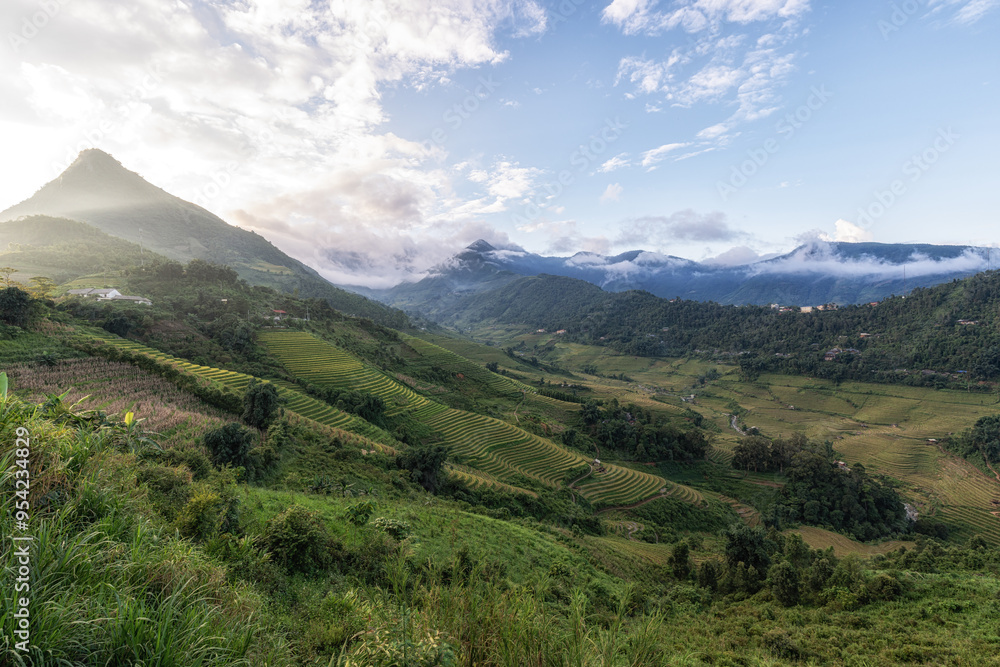 Fototapeta premium Rice Terrace Sunset View in Sapa