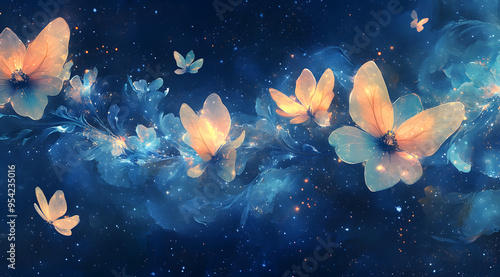 Celestial Tapestry: Where Flowers Dance with Butterflies in the Cosmic Garden photo