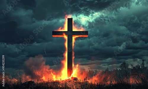 Fiery Cross Under a Stormy Sky