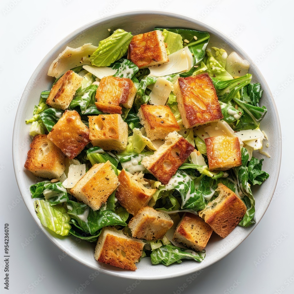 A bowl of salad containing a mix of fresh vegetables, croutons, and cheese topped with parmesan. A bowl of salad containing a mix of fresh vegetables, croutons, and cheese topped with parmesan.