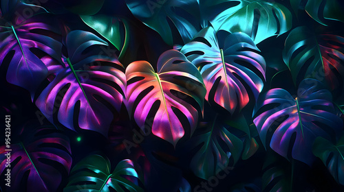 Neon-colored Monstera leave...