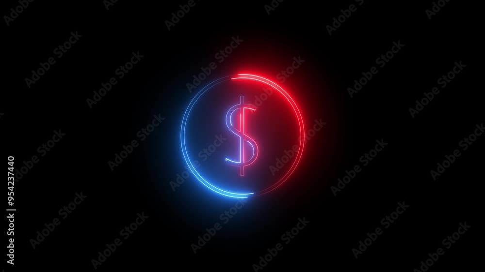 Glowing neon dollar icon animation on black background. 4k Glowing neon dollar icon animation on black background. 4k