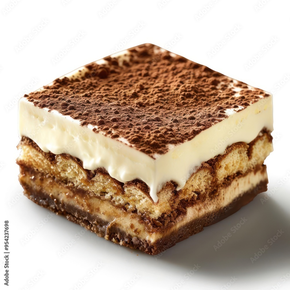 Slice of a delicious cream-filled tiramisu cake, possibly layered with sponge or biscuit bottom. Slice of a delicious cream-filled tiramisu cake, possibly layered with sponge or biscuit bottom.