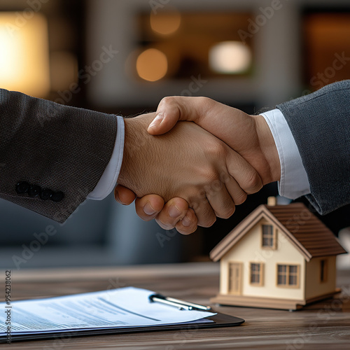 A real estate agent and an architect shaking hands over the table