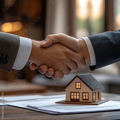 A real estate agent and an architect shaking hands over the table