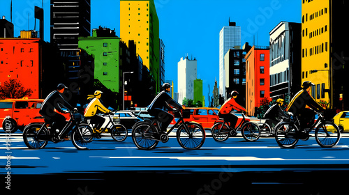 People riding bikes on a ci...