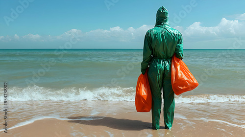Person in green suit with o...