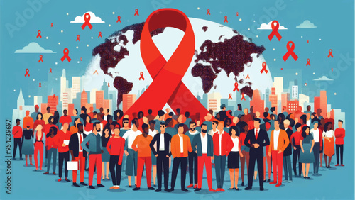 World AIDS Day that depicts a diverse group of people standing together in solidarity 